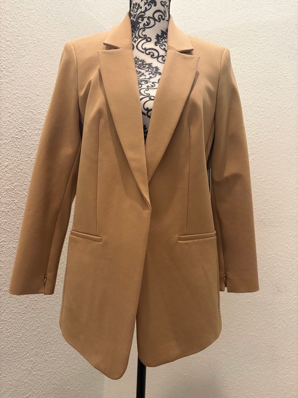 Express Columnist Blazer Womens L Camel Tan Longline Career Jacket NWT